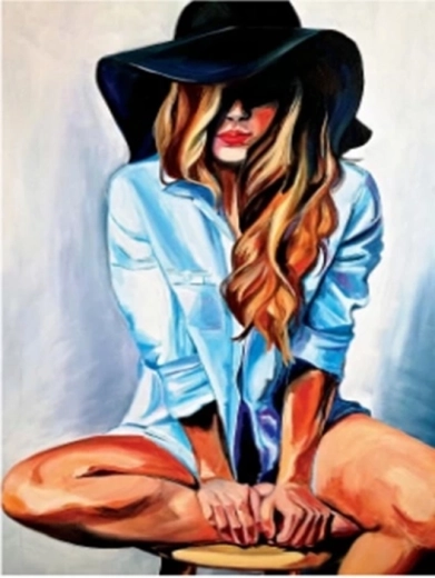Norimpex pittura diamantata donna con cappello e camicia 30 × 40 cm