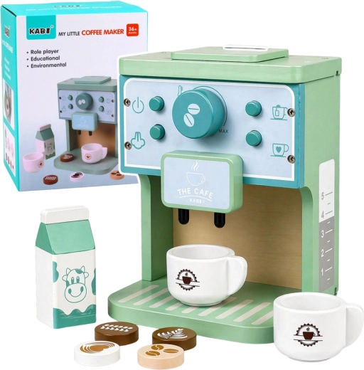 Macchina da caffè in legno con tazze e accessori per bambini