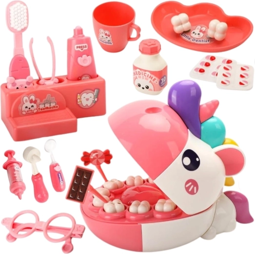 Unicorno con bocca apribile per gioco dal dentista