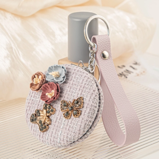 Specchietto da borsa Danza delle farfalle con tessuto effetto lavanda e fiori primaverili