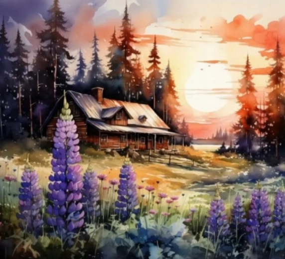 Pittura diamantata Casetta nel bosco 30 × 40 cm