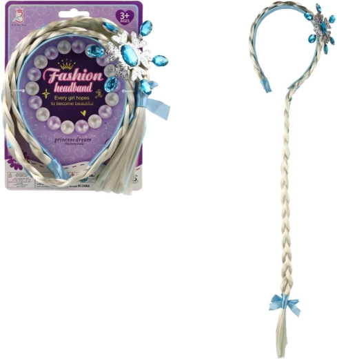 Set di bellezza per carnevale – cerchietto con lunga treccia bionda e fiocco blu