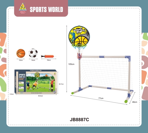 Porta da calcio per bambini con canestro da basket 2 in 1 e accessori