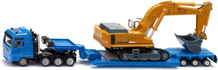Camion con rimorchio ribassato ed escavatore cingolato 1:87