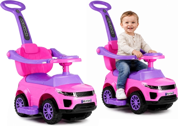 Cavalcabile per bambini con barra guida Sport Car rosa