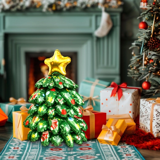 Palloncino in pellicola 3D natalizio a forma di albero di Natale 38 × 34 cm