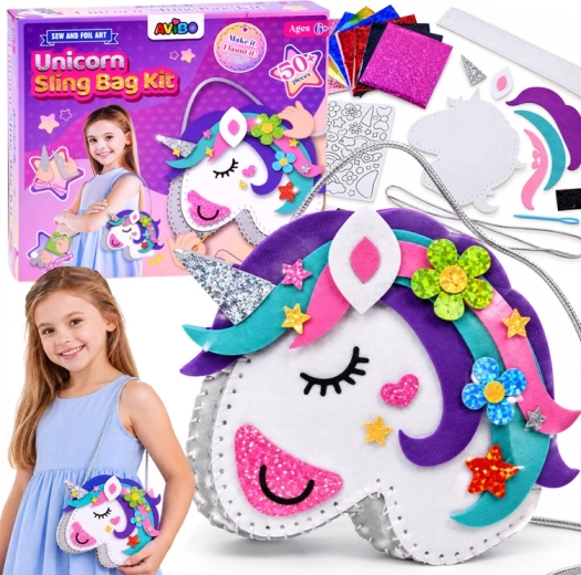 Kit creativo per realizzare una borsetta in feltro con unicorno