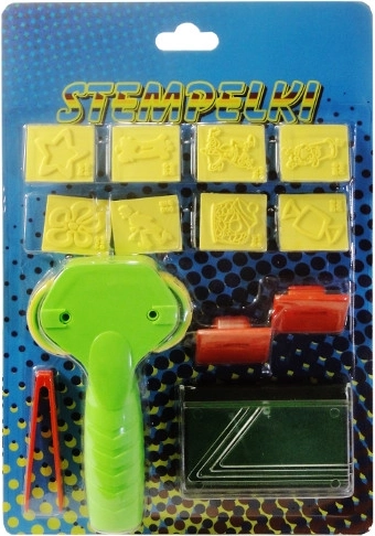 Set di timbri colorati per bambini con spugnetta, pinzetta e rullino – motivi fiabeschi