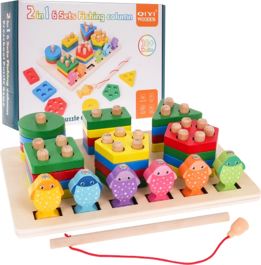 Gioco educativo in legno 2 in 1 per bambini 3+ – puzzle sensoriale e pesca magnetica