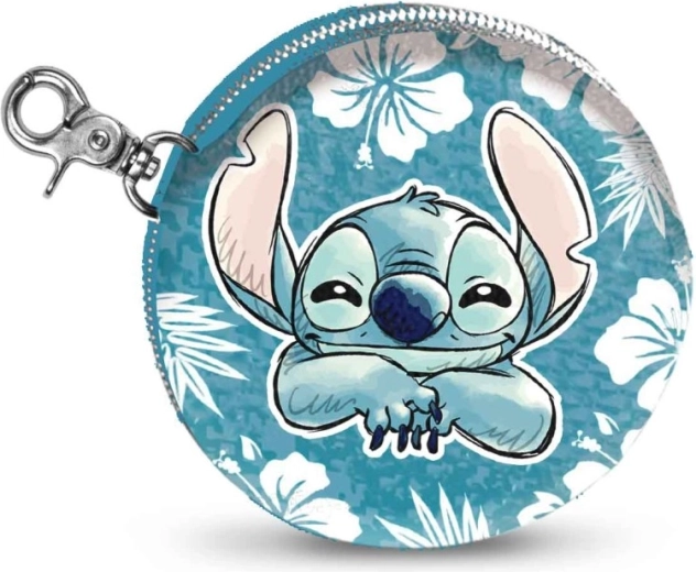 Portamonete rotondo per bambini Disney Stitch con cerniera e moschettone - 1 pezzo