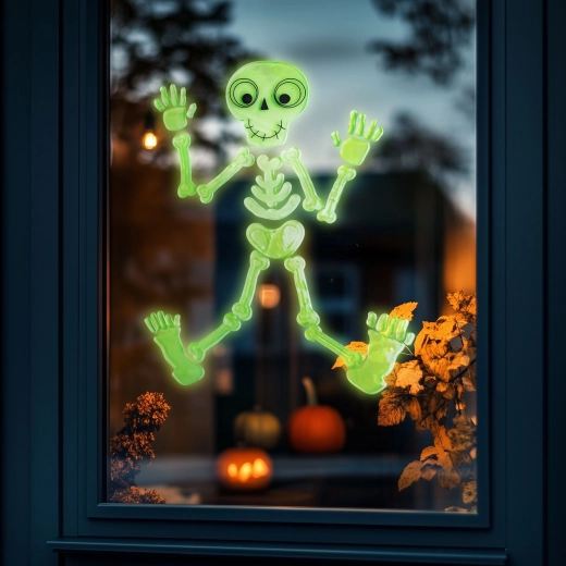 Decorazione fosforescente per finestre di Halloween – scheletro, 24 × 15 cm