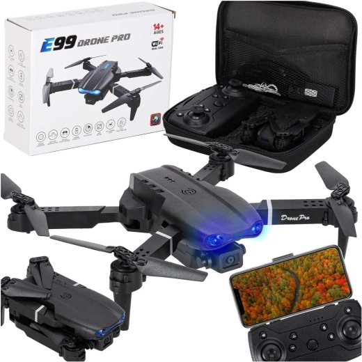 Drone radiocomandato E99 Pro con due fotocamere 720p e custodia