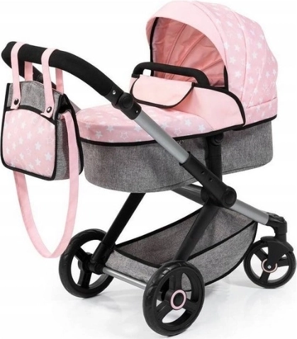 Carrozzina combinata per bambole Bayer Xeo rosa-grigio