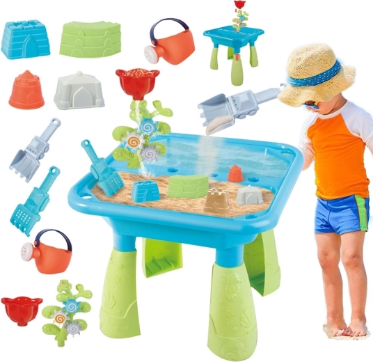 Tavolo Woopie per acqua e sabbia 2 in 1 con 14 accessori