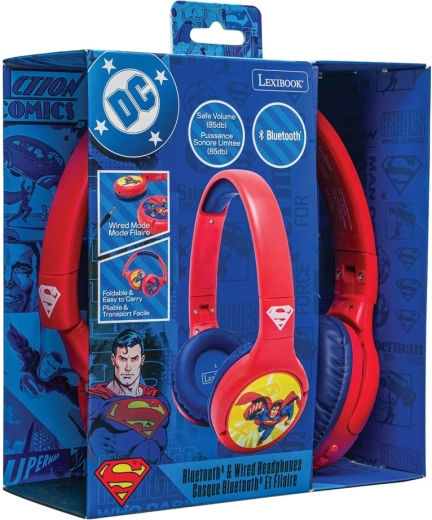 Cuffie Bluetooth per bambini 2in1 con limitazione del volume SUPERMAN – pieghevoli, con cavo e wireless
