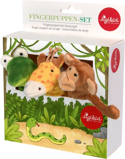 Set di marionette da dito in peluche sigikid – scimmia, coccodrillo e giraffa