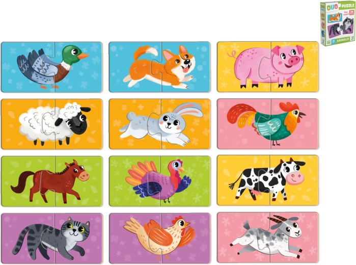 Puzzle per bambini con animaletti in scatola (24 pezzi, 12 immagini) dai 18 mesi