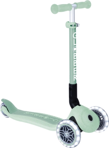 Monopattino a 3 ruote pieghevole Globber Junior con ruote luminose Ecologic, pistacchio