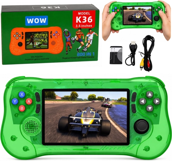 Console di gioco portatile retro K36 con 800 giochi integrati, verde trasparente