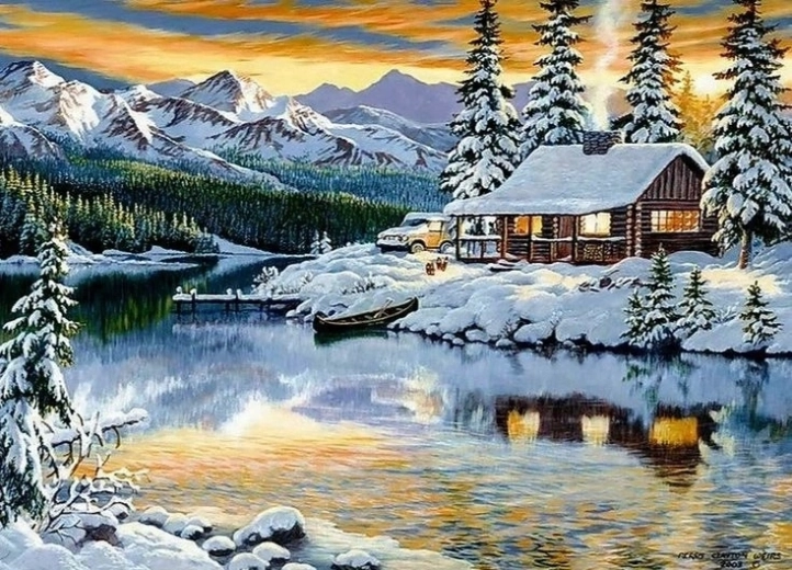 Norimpex Dipingi con i numeri Casetta innevata sul lago 40 × 50 cm