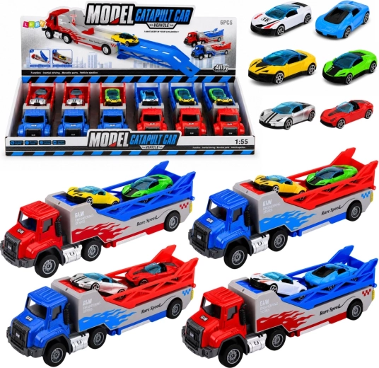 Camion con rampa – autotrasportatore con lanciatore e 2 macchinine 1:55