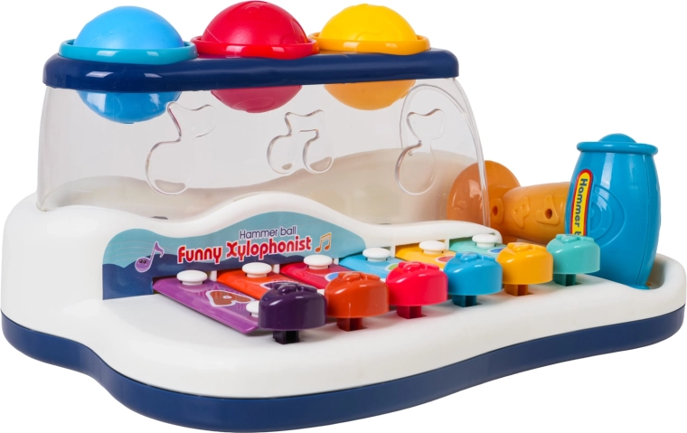 Giocattolo musicale 2 in 1: xilofono con martelletto e palline