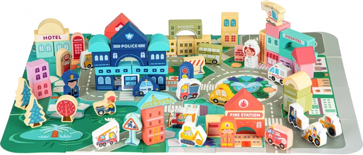 Città educativa in legno con tappetino 121 pezzi Ecotoys