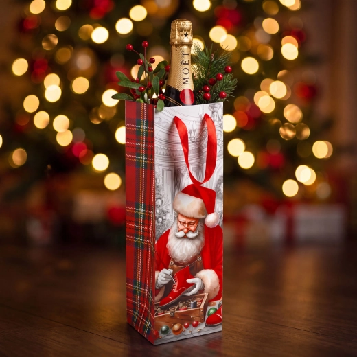 Sacchetto regalo natalizio per bottiglia con effetto velluto, assortito - 1 pezzo