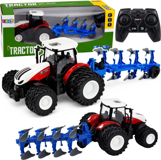 Trattore agricolo RC con aratro multisolco 1:24 (2,4 GHz) rosso