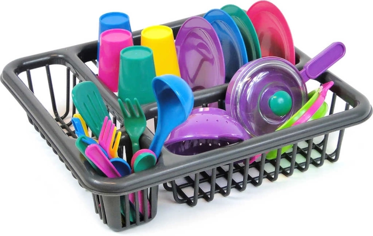 Set di stoviglie da cucina per bambini con scolapiatti e spugnetta