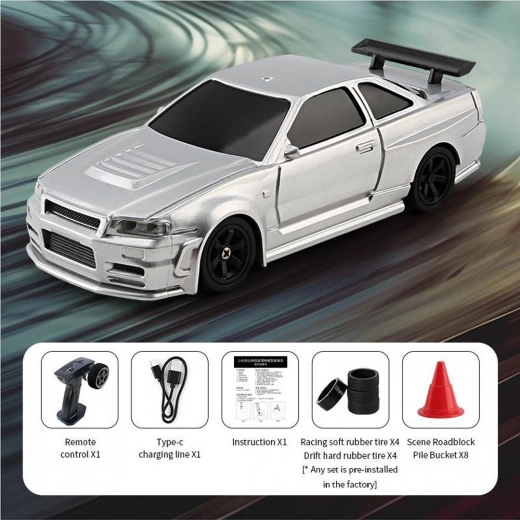 RC automobilino da drift 1:43 bianco con accessori