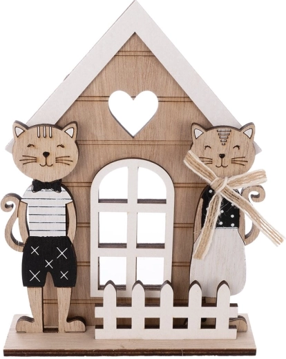 Casetta in legno con motivo di gatto beige