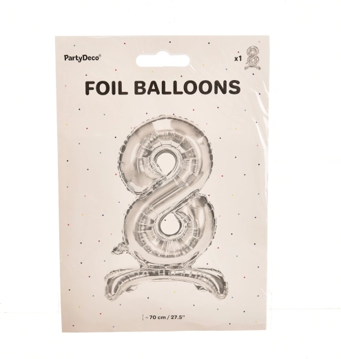 Palloncino in foil autoportante numero 8 argento 70 cm