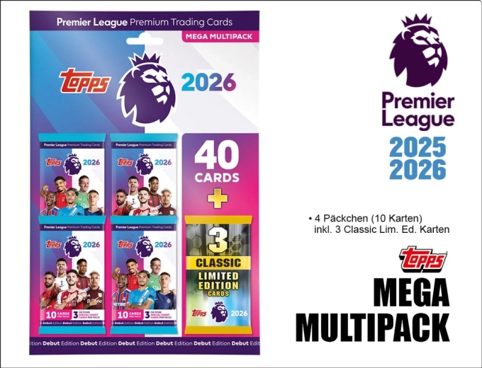 Carte collezionabili Topps Premier League 2025/2026 mega multipack