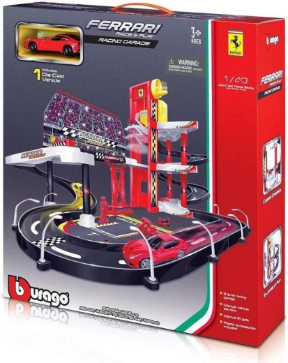 Garage Bburago Ferrari Race+Play con pista da corsa e automobilina in scala 1:43