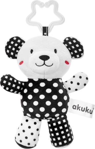 Orsetto di peluche bianco e nero con sonaglio per neonati