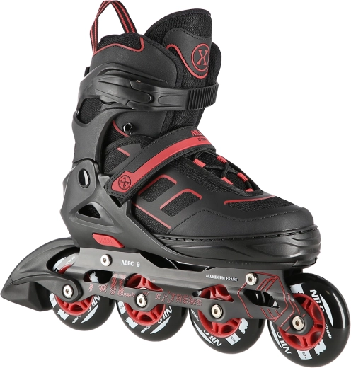 Pattini in linea Nils Extreme nero-rosso, misura regolabile