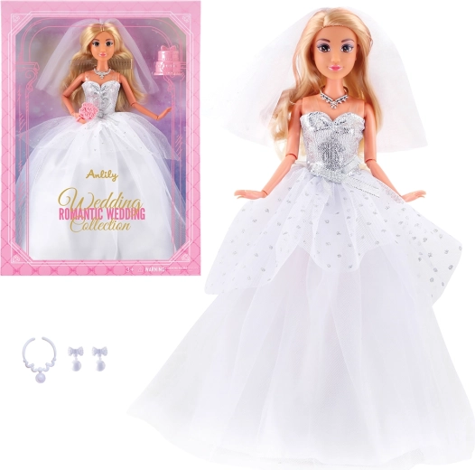 Bambola alla moda con abito da sposa bianco