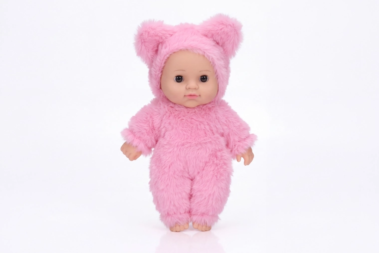 Bambolina con pelliccia rosa chiaro 19 cm