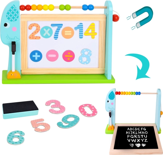 TOOKY TOY tavola educativa bifacciale a forma di elefante con abaco