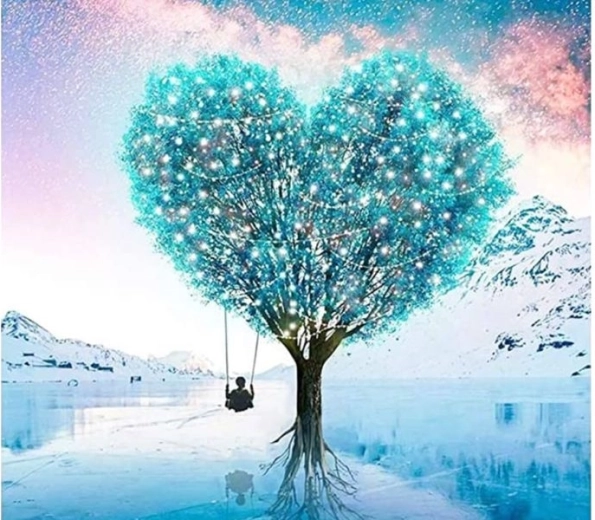 Mosaico di diamanti (diamond painting) albero – cuore 30 × 30 cm