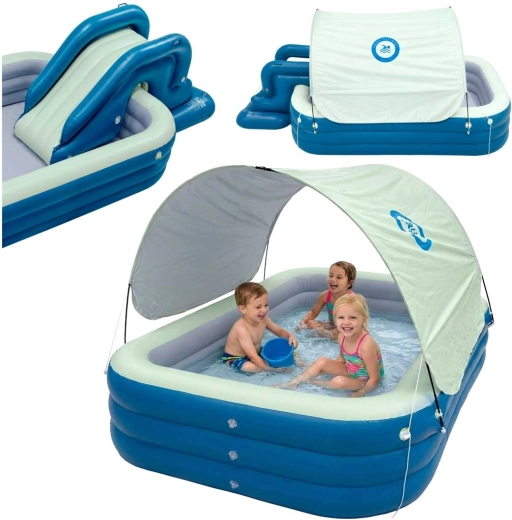 Piscina da giardino gonfiabile per bambini con scivolo e tettuccio parasole
