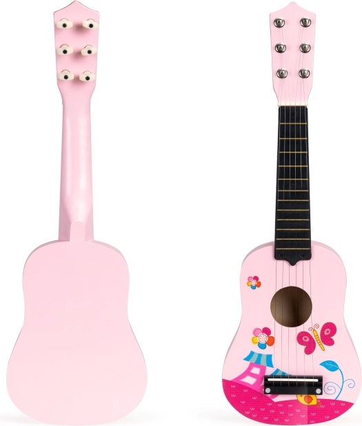 Chitarra in legno rosa per bambini con corde in metallo ECOTOYS