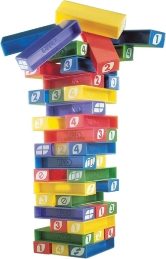 Tasselli colorati con numeri e simboli UNO