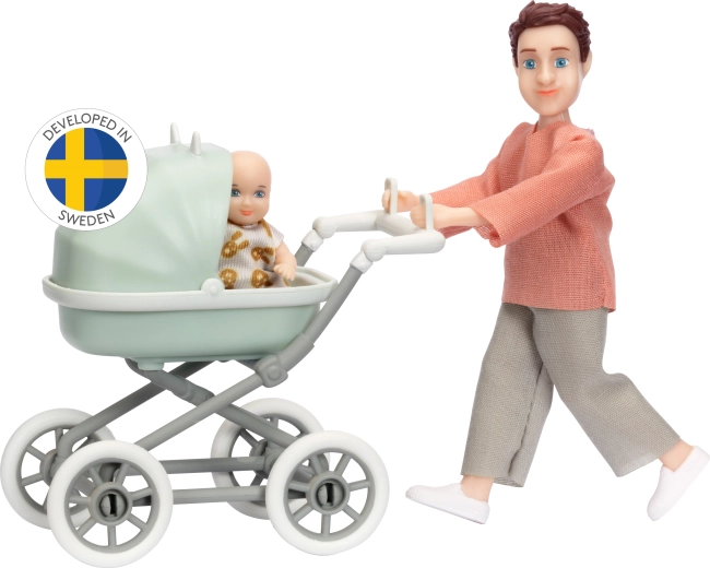 Lundby set papà con bebè e passeggino