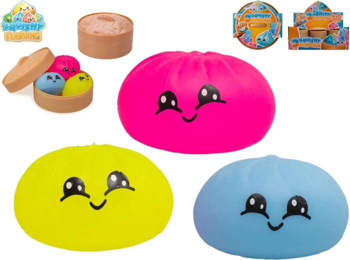 Dumpling – set di 3 giocattoli antistress da schiacciare in cestino