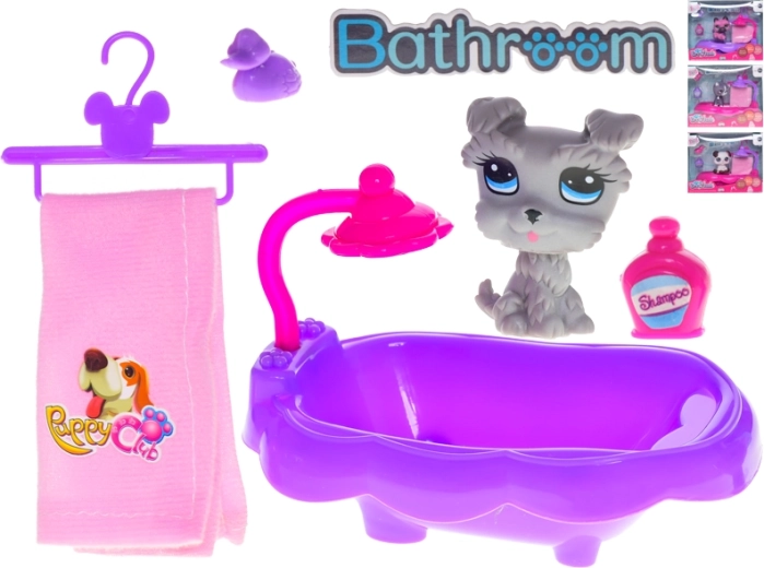 Cagnolino con vaschetta e accessori – set da bagno per bambini dai 3 anni