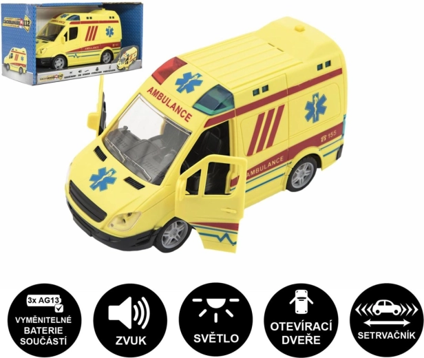 Ambulanza in plastica con luci e suoni, 20 cm