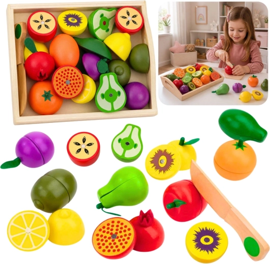 Frutta magnetica in legno da tagliare con coltello sicuro e scatola