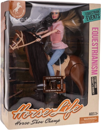 Bambola a cavallo con accessori